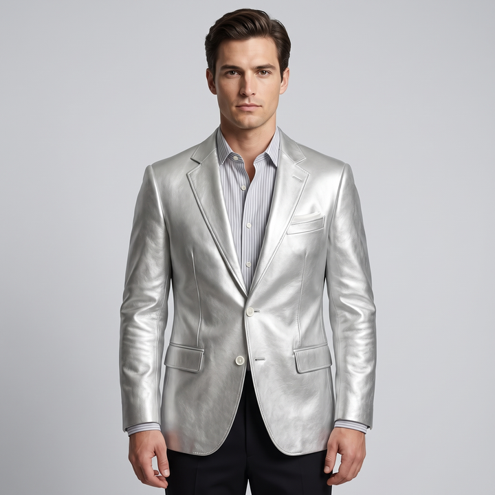 Blazer Uomo Metallizzato Argento Slim Fit