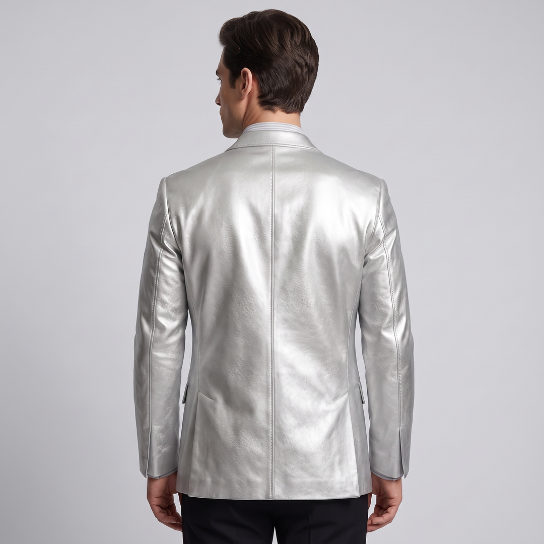 Blazer Uomo Metallizzato Argento Slim Fit