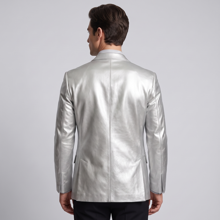 Blazer Uomo Metallizzato Argento Slim Fit