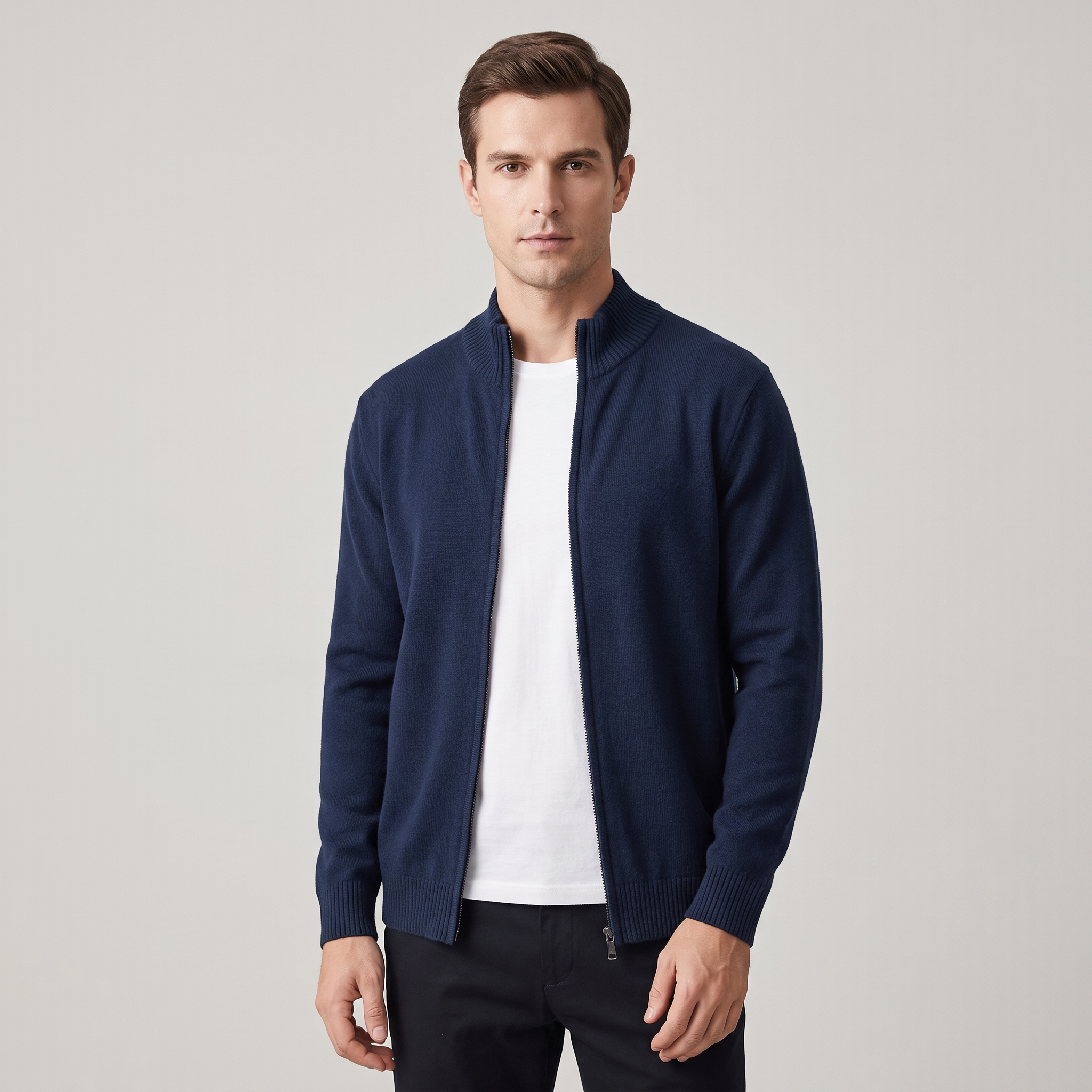 Cardigan Slim Fit Uomo in Cotone a Tinta Unita