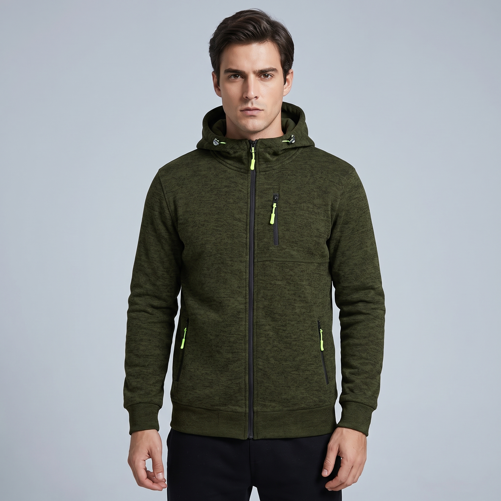 Cardigan con Cappuccio Jacquard Uomo Zip Intera