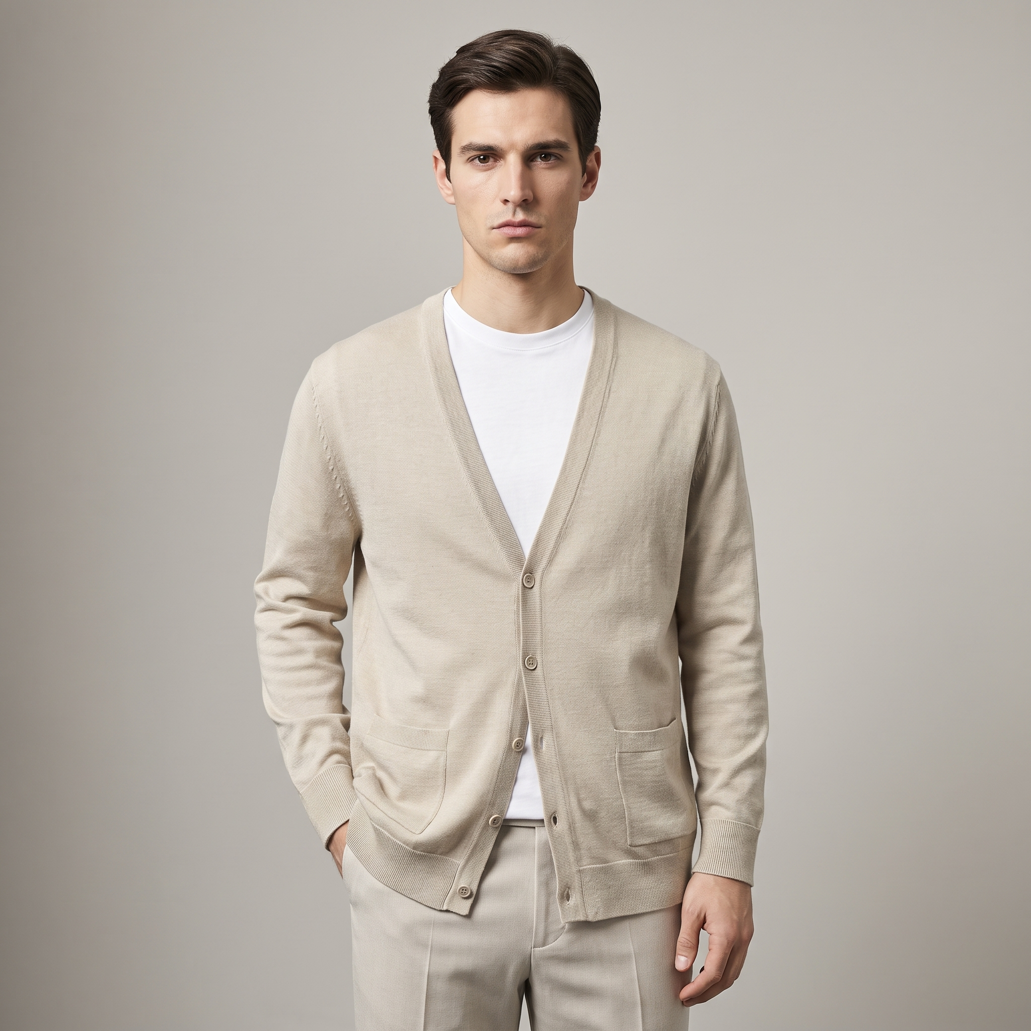 Maglione Cardigan Scollo a V Uomo Slim Fit in Cotone