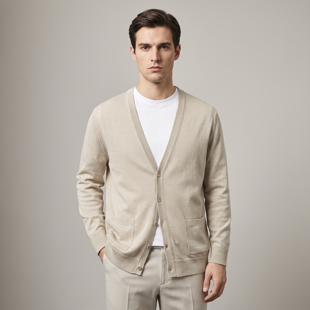 Maglione Cardigan Scollo a V Uomo Slim Fit in Cotone