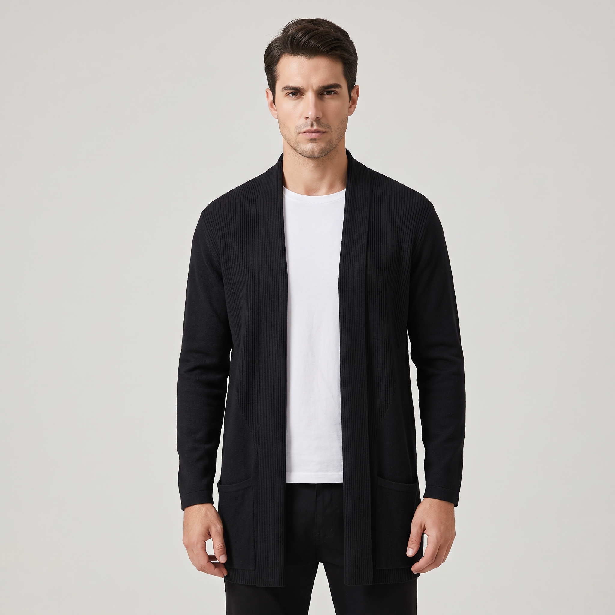 Cardigan Uomo Aperto Davanti Maniche a Pipistrello