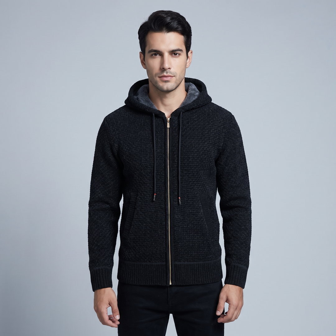 Cardigan Uomo con Cappuccio Foderato Zip Frontale