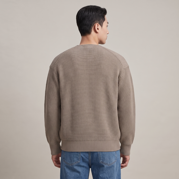Cardigan Uomo in Maglia Girocollo con Orlo a Coste