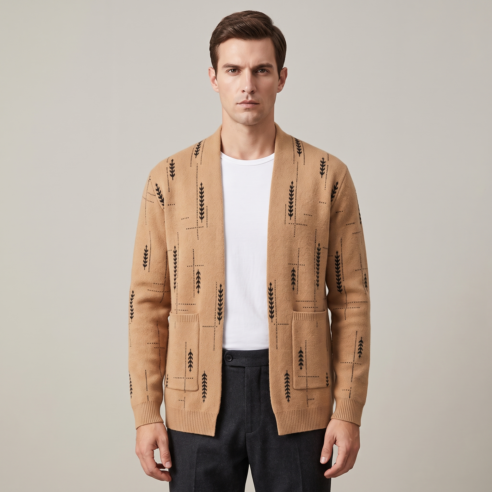 Cardigan Uomo con Stampa Heritage e Chiusura a Bottoni