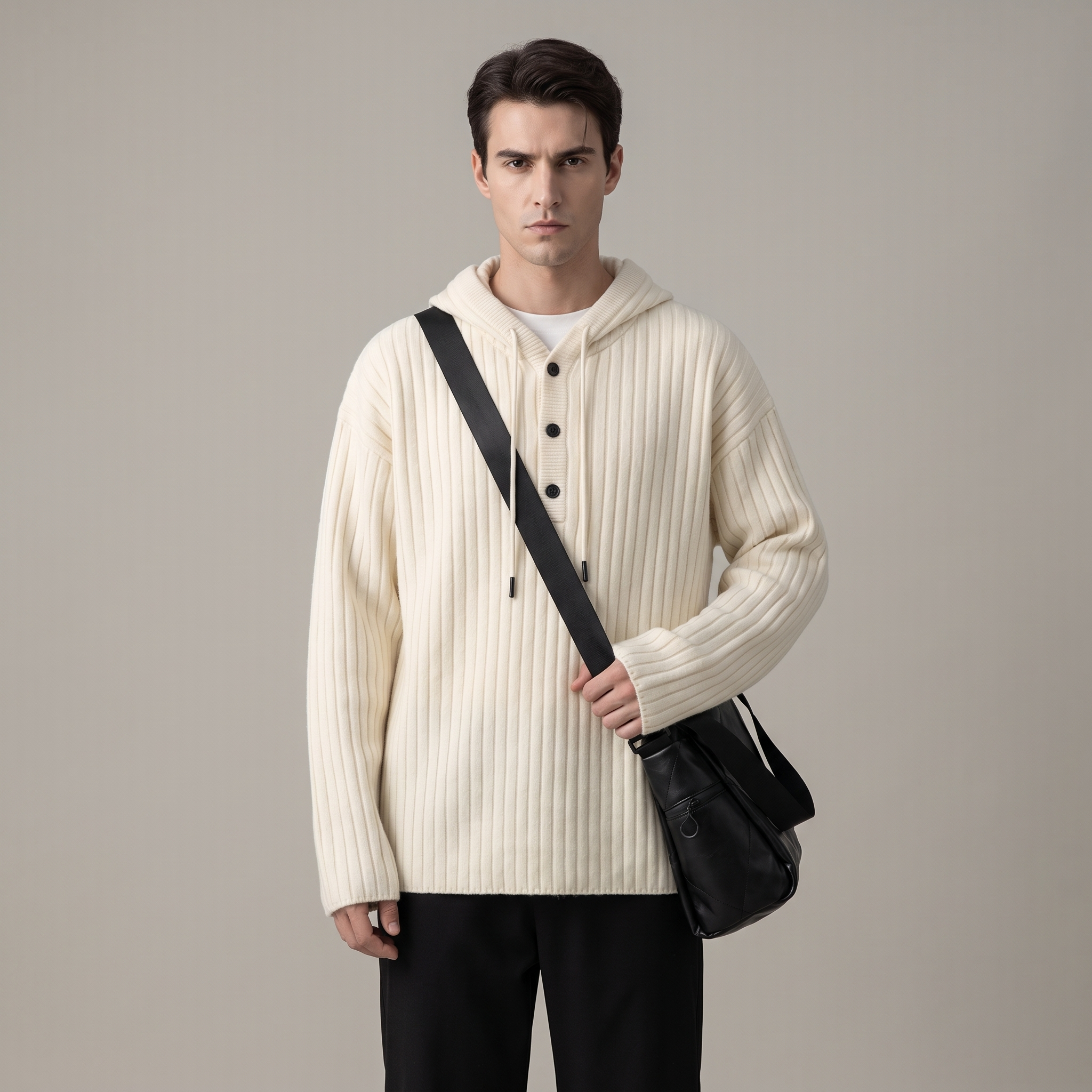 Cardigan Uomo in Maglia Waffle Vestibilità Ampia
