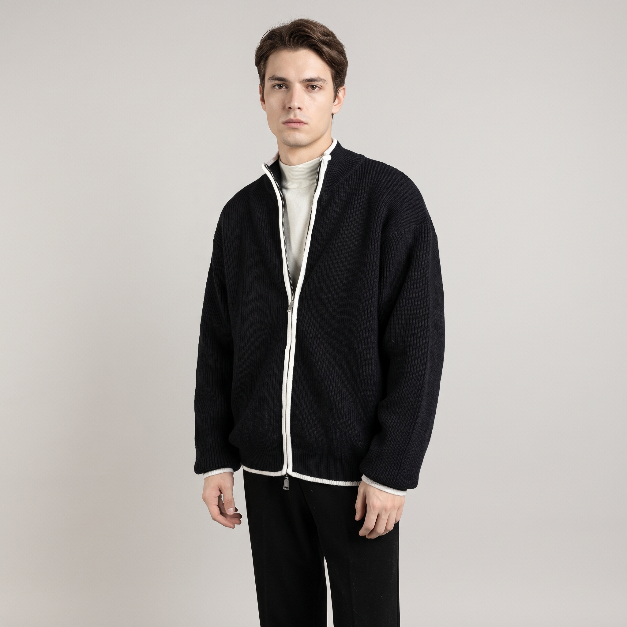 Cardigan Uomo Aperto Vestibilità Ampia Taglio Dritto