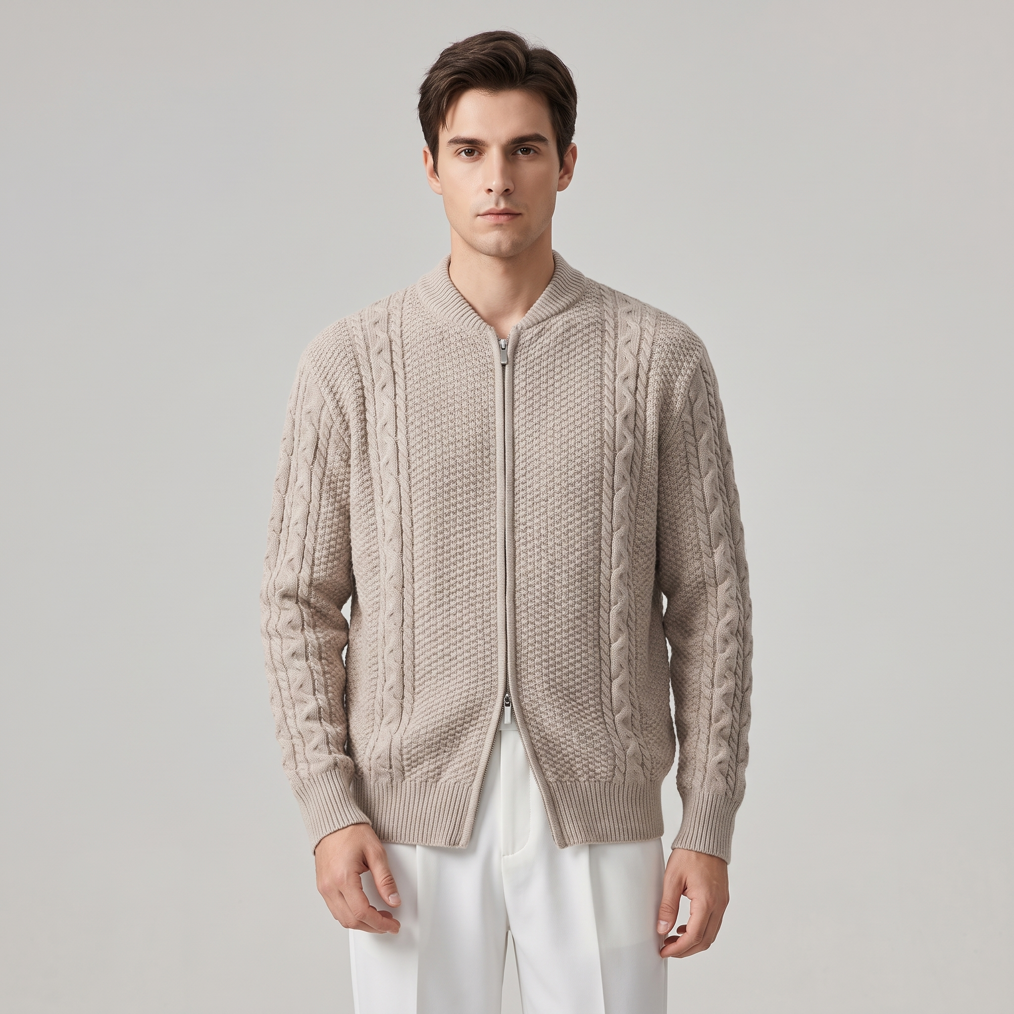 Cardigan Uomo con Zip Frontale Vestibilità Ampia
