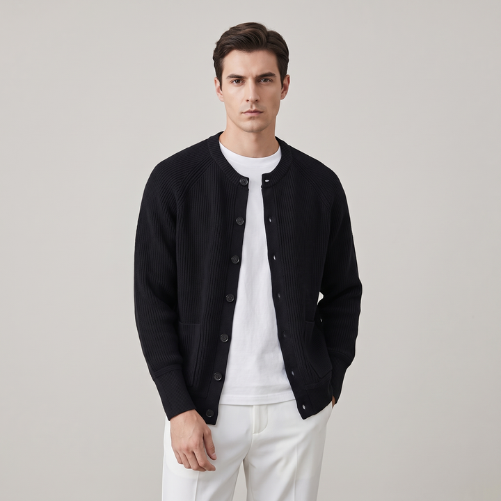 Cardigan Uomo Girocollo Slim Fit a Tinta Unita