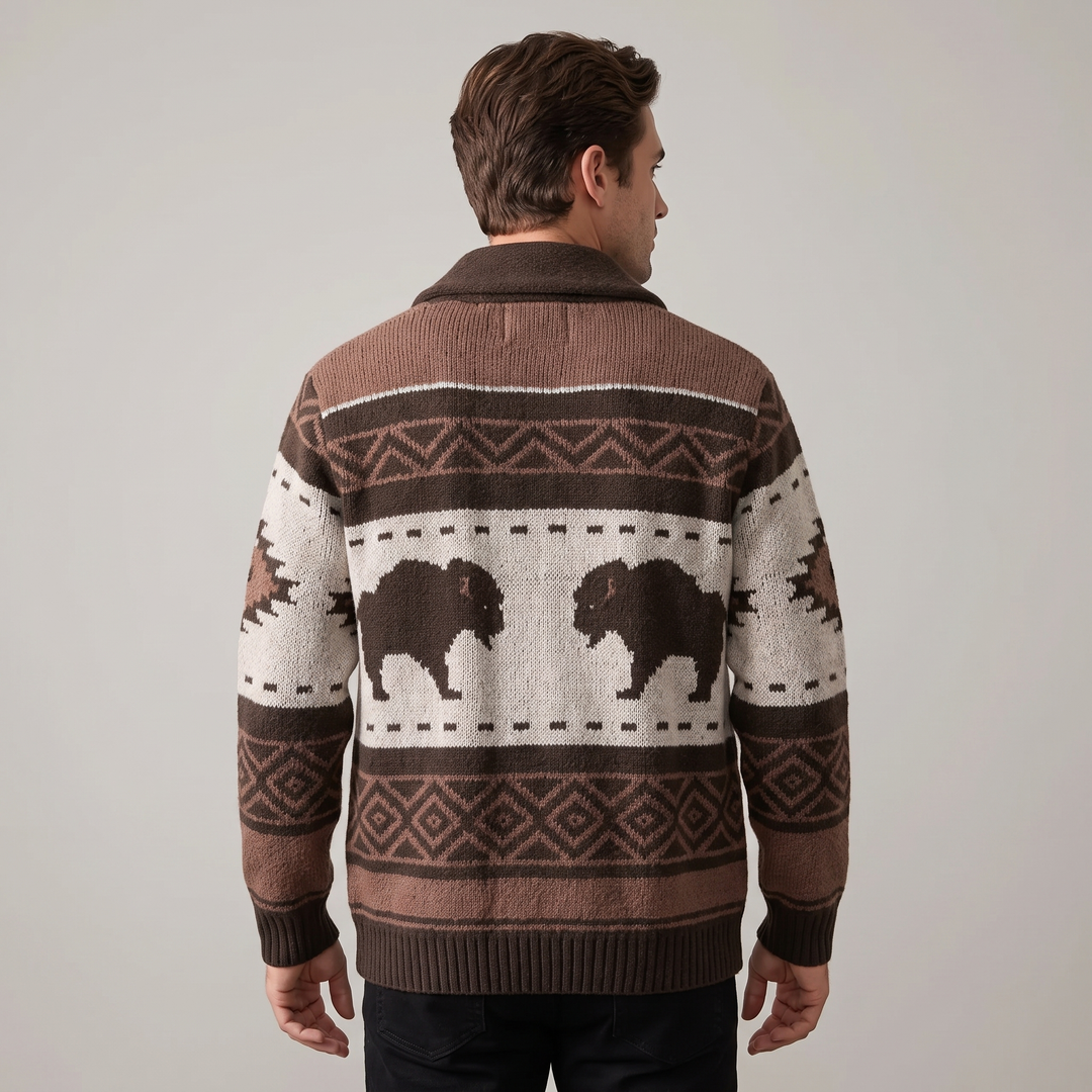 Cardigan Uomo Stampa Buffalo Zip Intera Invernale