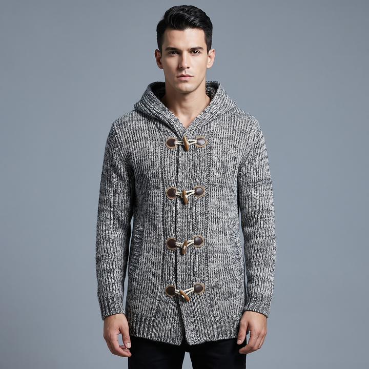Cardigan Uomo in Lana con Cappuccio e Tasche Laterali