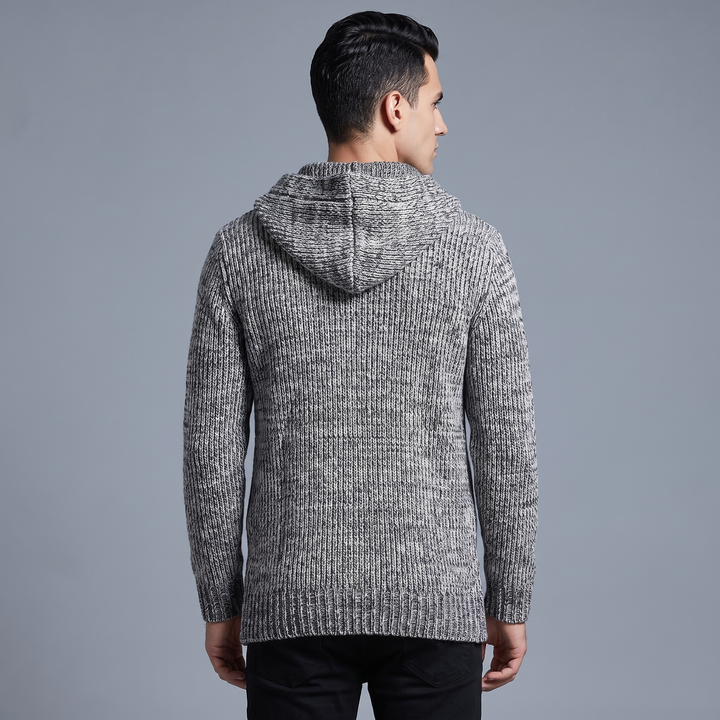 Cardigan Uomo in Lana con Cappuccio e Tasche Laterali