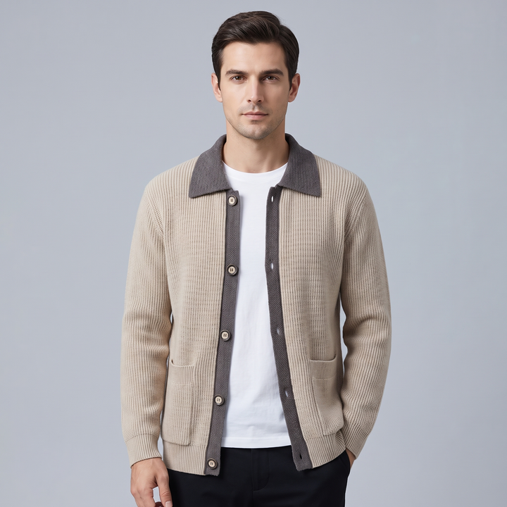 Cardigan Uomo in Maglia Fatto a Mano Bicolore
