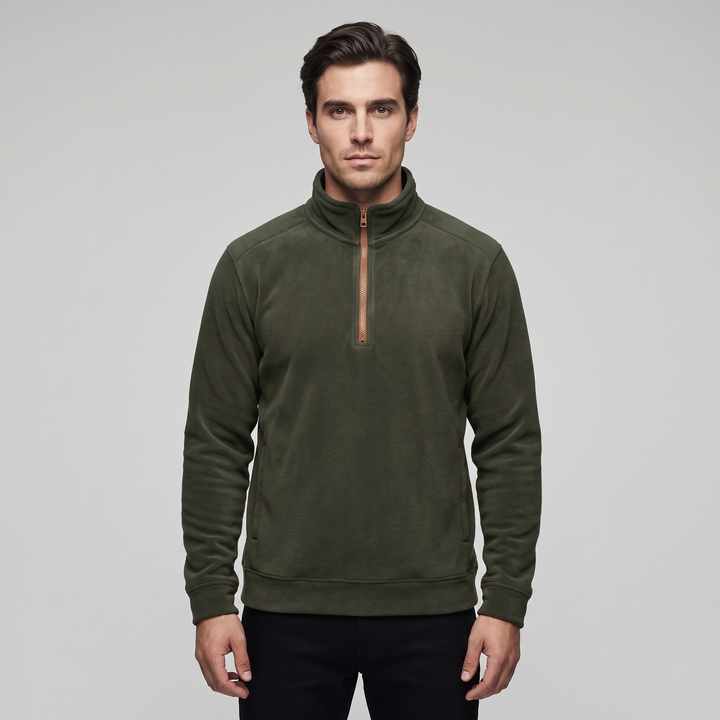 Maglione Fleece Uomo Collo Alto Mezza Zip Tasche Laterali