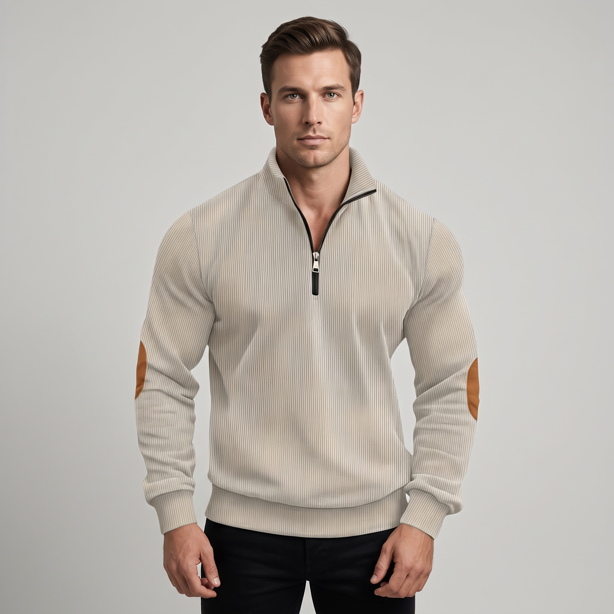 Maglione Uomo Pullover con Polsini a Coste Vestibilità Regolare