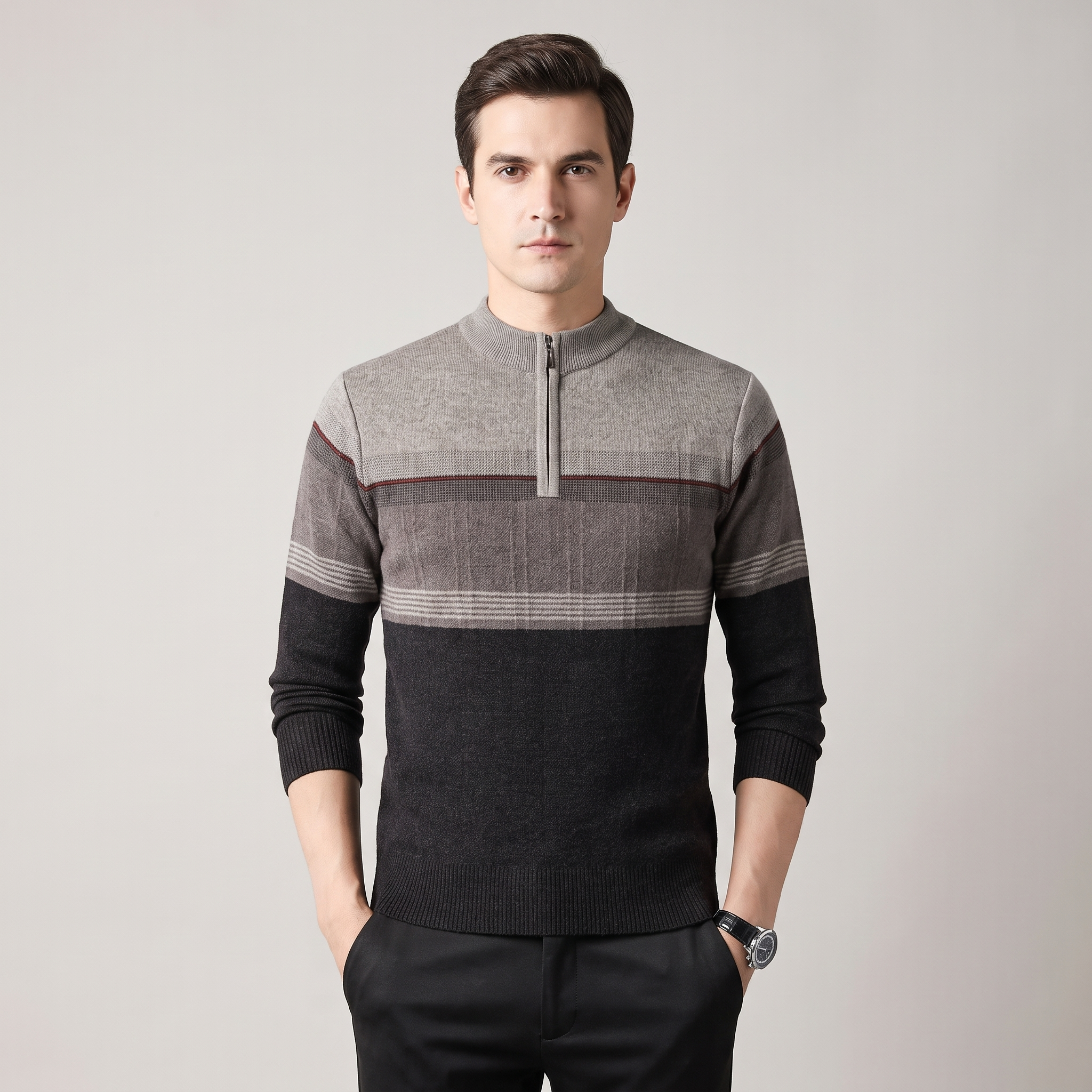 Maglione Uomo Girocollo con Zip e Vestibilità Ampia