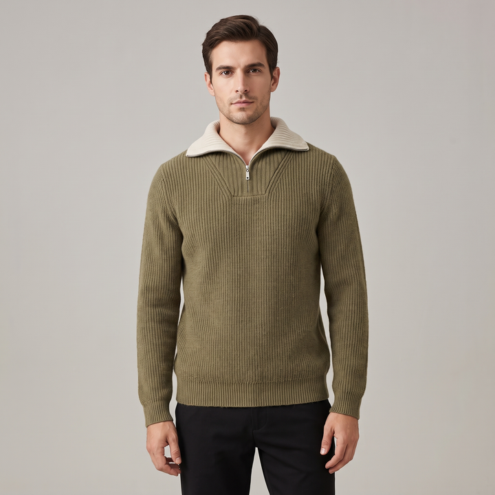Maglione Uomo in Lana Quarter Zip con Colletto