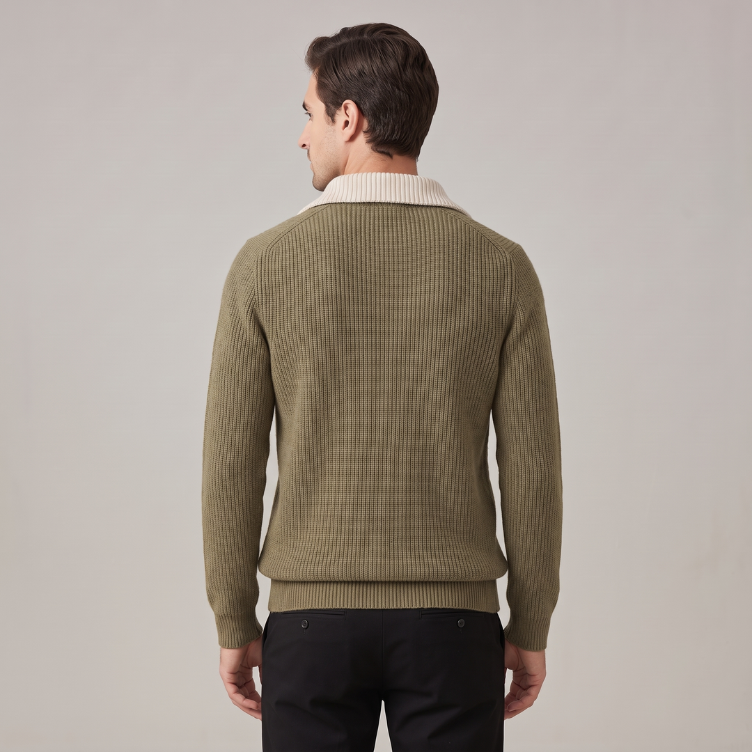 Maglione Uomo in Lana Quarter Zip con Colletto