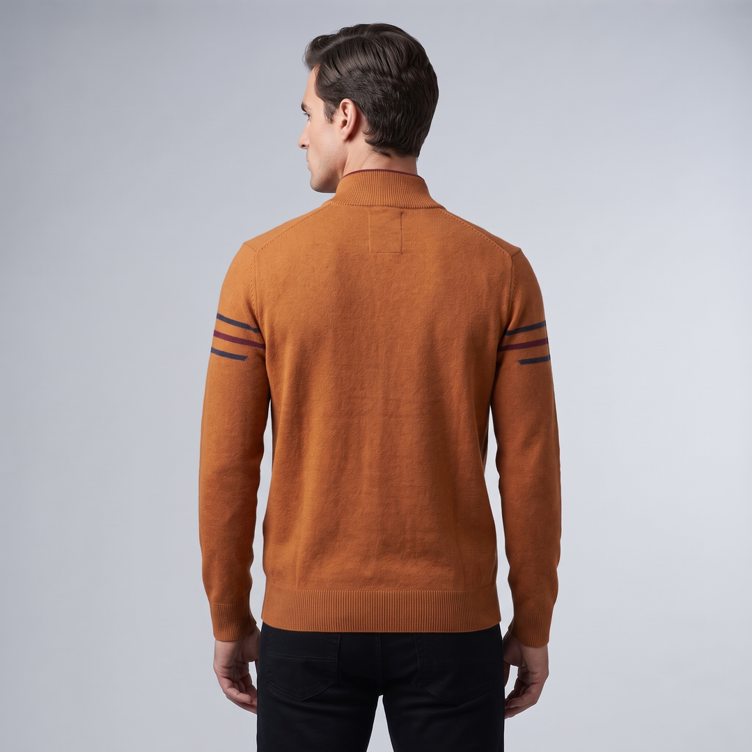 Maglione Uomo Quarter Zip Collo Alto con Righe a Contrasto