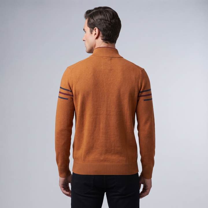 Maglione Uomo Quarter Zip Collo Alto con Righe a Contrasto