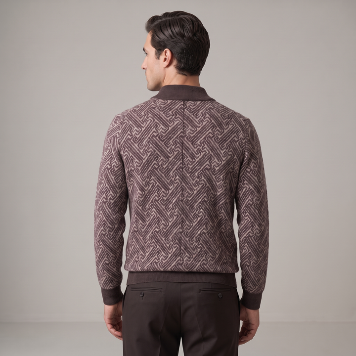 Maglione Uomo in Lana Merino con Zip e Jacquard Geometrico
