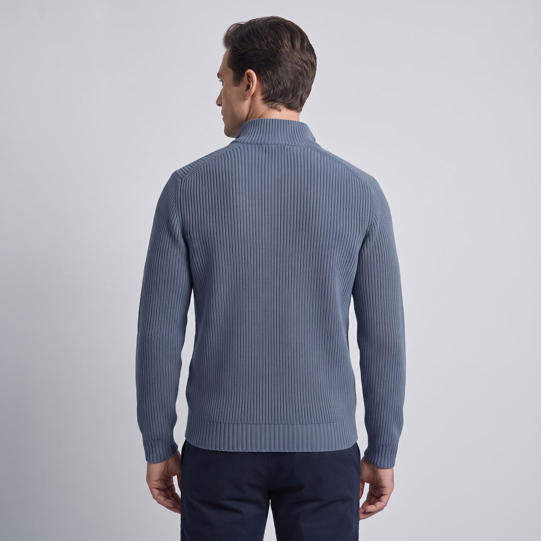 Maglione Uomo con Mezza Zip e Collo a Costine