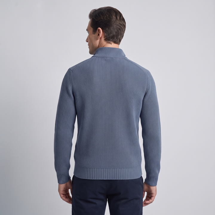 Maglione Uomo con Mezza Zip e Collo a Costine