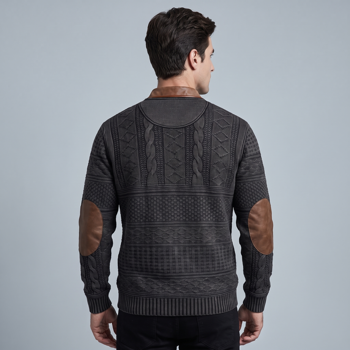 Maglione Uomo a Maglia con Mezza Zip e Toppe ai Gomiti