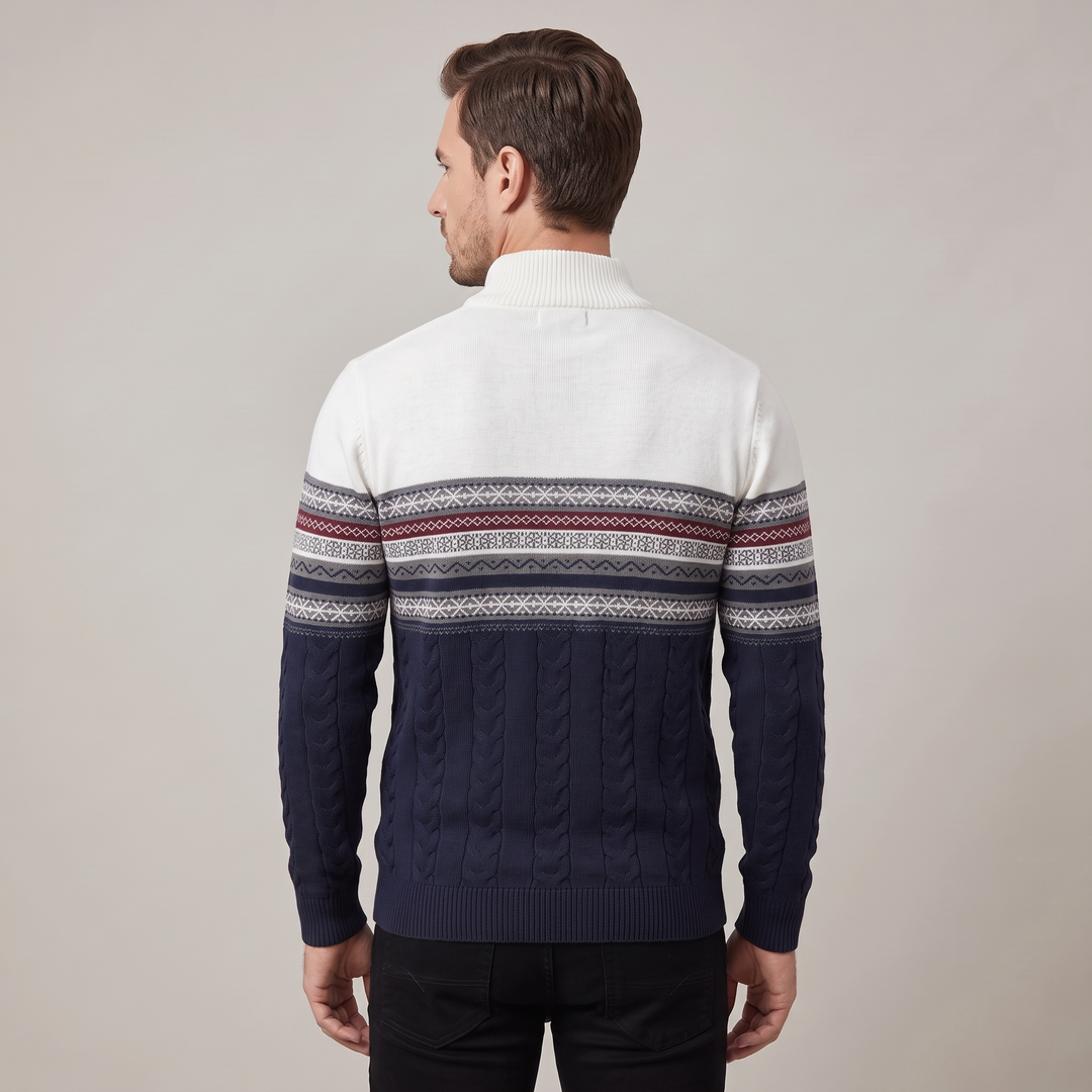 Maglione Uomo in Cotone con Mezza Zip e Motivo Fair Isle