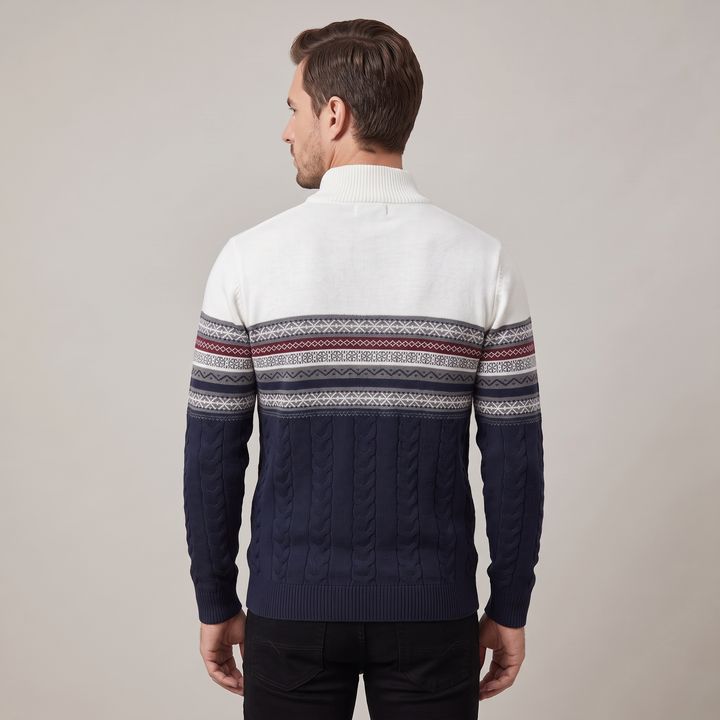 Maglione Uomo in Cotone con Mezza Zip e Motivo Fair Isle