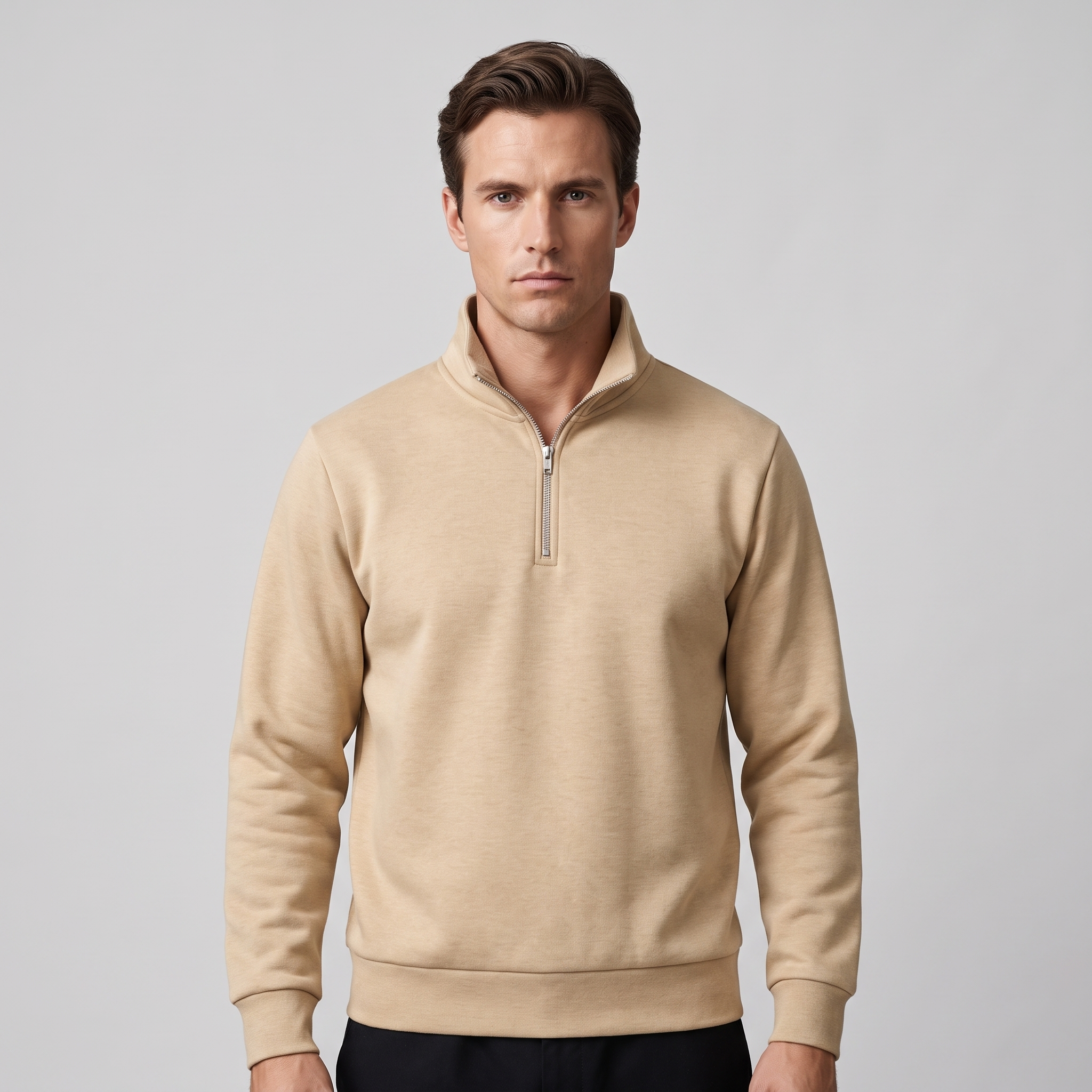 Maglione Uomo a Maglia con Mezza Zip e Polsini a Costine