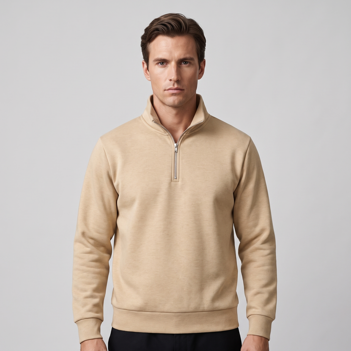 Maglione Uomo a Maglia con Mezza Zip e Polsini a Costine
