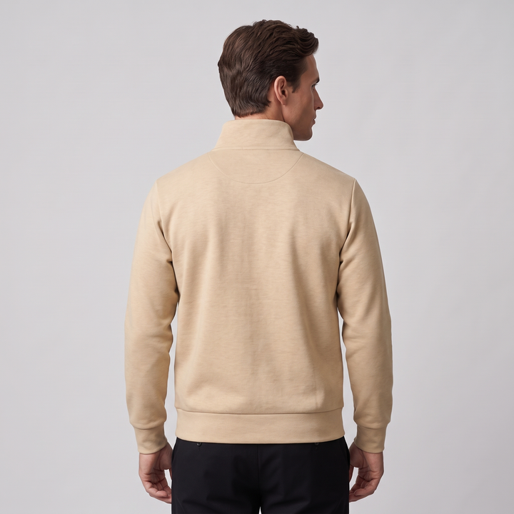 Maglione Uomo a Maglia con Mezza Zip e Polsini a Costine