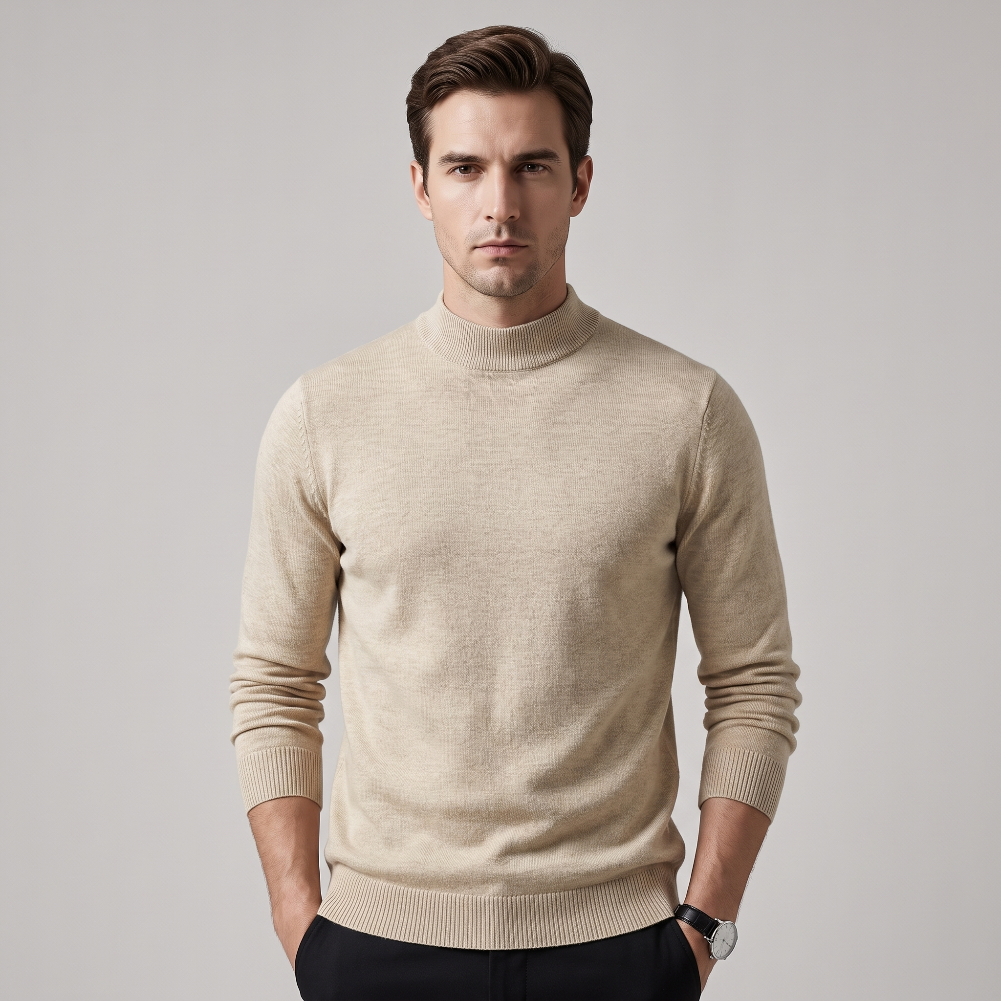 Maglione Uomo Mezza Dolcevita Slim Fit Manica Lunga
