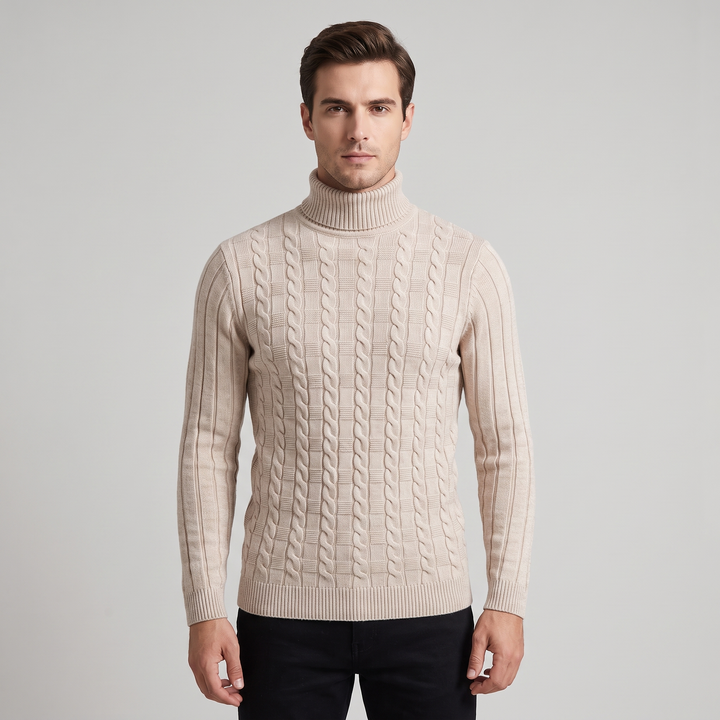 Maglione Dolcevita Uomo Slim Fit con Motivo a Treccia