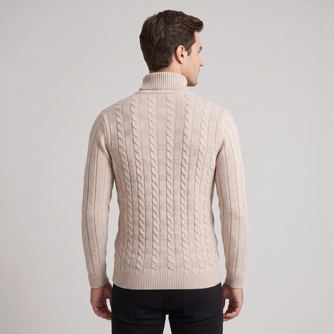 Maglione Dolcevita Uomo Slim Fit con Motivo a Treccia