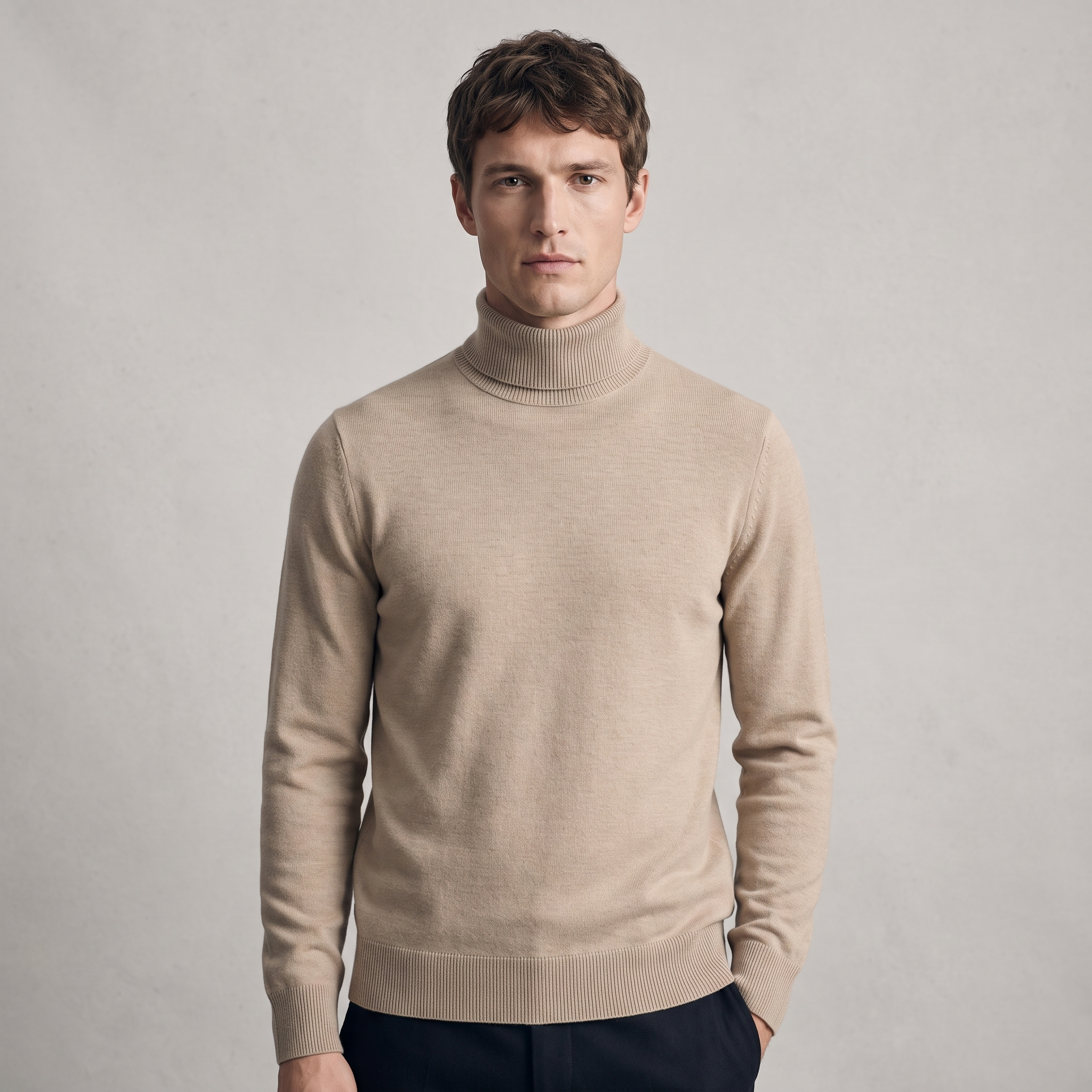 Maglione Dolcevita Uomo Slim Fit Girocollo Morbido