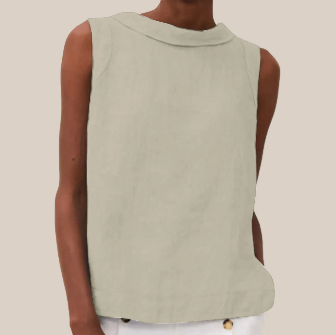 T-shirt Donna Senza Maniche Collo Alto Stile Minimal Chic