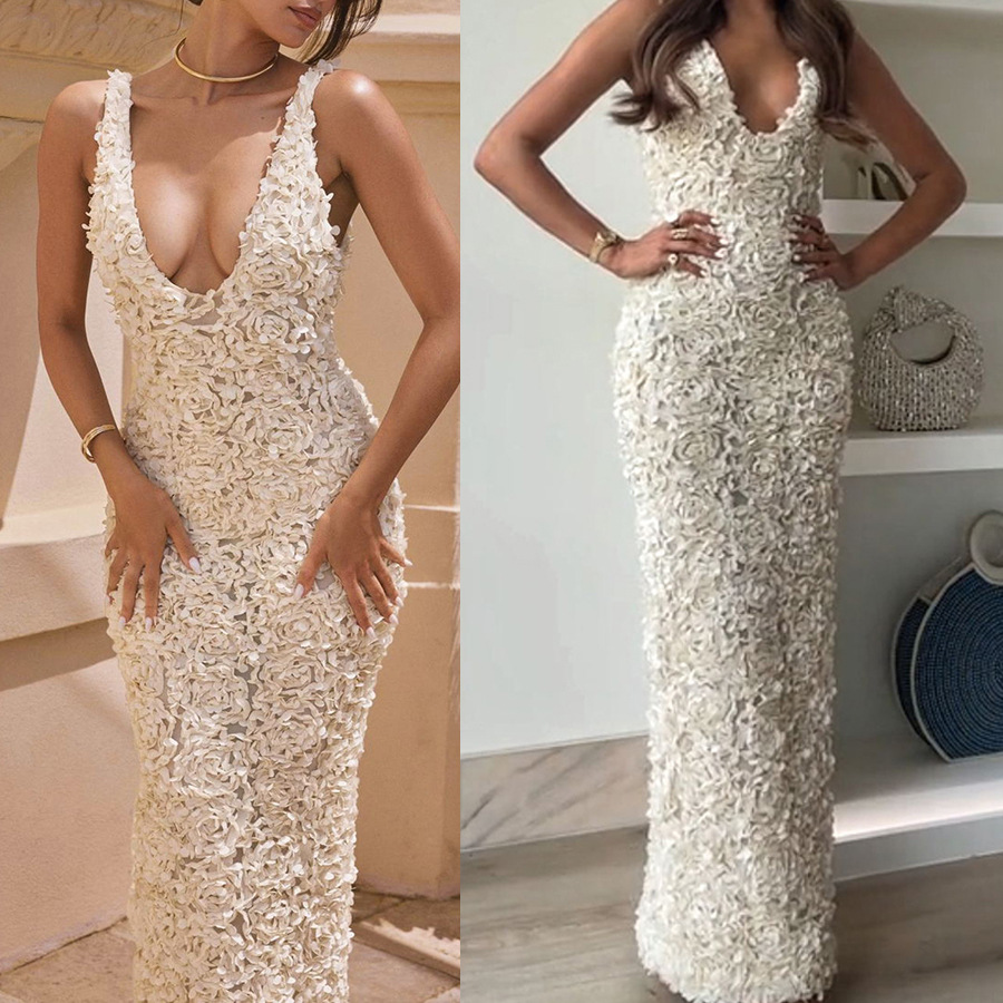 Abito Midi Donna Etereo Pizzo Tubino Spalline Larghe Cerimonia