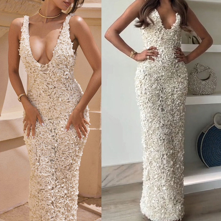 Abito Midi Donna Etereo Pizzo Tubino Spalline Larghe Cerimonia