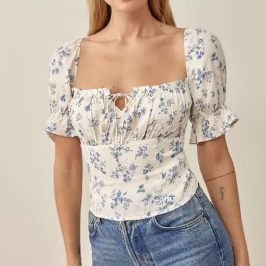 T shirt florale lussuosa donna scollo v
