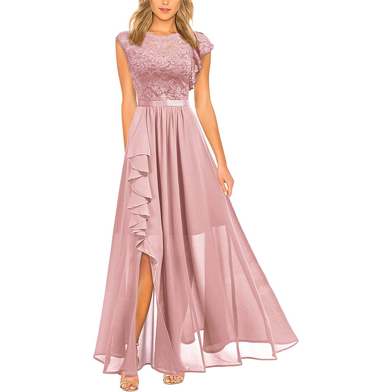 Elegante Abito Maxi Floreale Scollo V Chiffon Donna