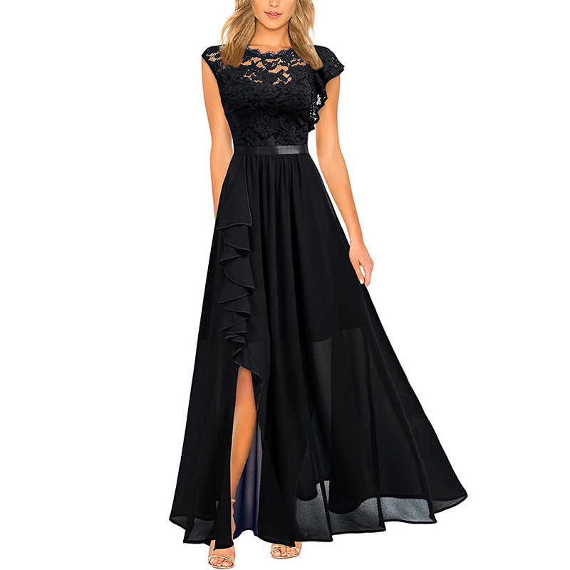 Elegante Abito Maxi Floreale Scollo V Chiffon Donna