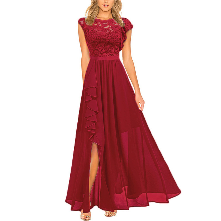 Elegante Abito Maxi Floreale Scollo V Chiffon Donna