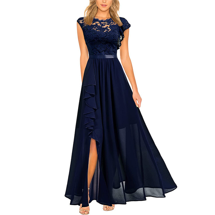Elegante Abito Maxi Floreale Scollo V Chiffon Donna