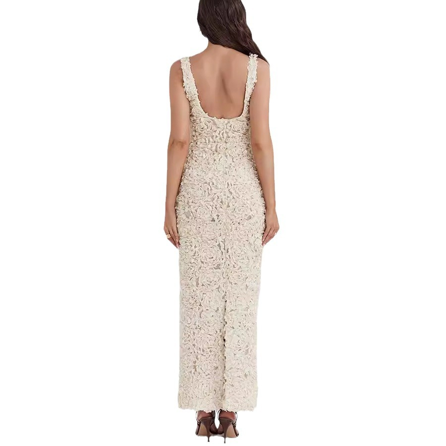 Abito Midi Donna Etereo Pizzo Tubino Spalline Larghe Cerimonia