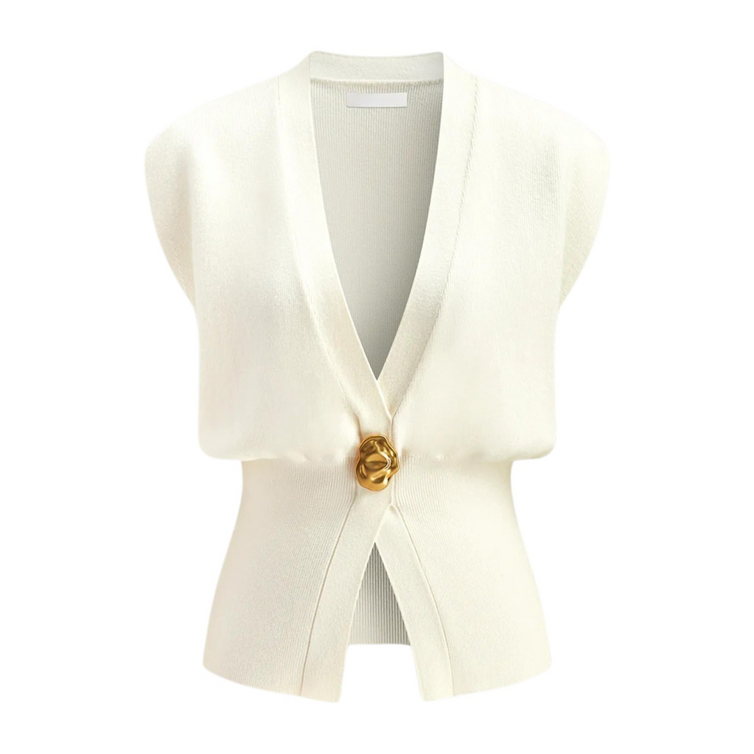 Elegante Blusa Gilet Donna Scollo V Bottoni Maglia