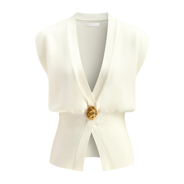 Elegante Blusa Gilet Donna Scollo V Bottoni Maglia